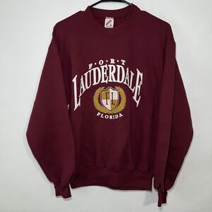 Vintage 90s Jerzees Fort Lauderdale Florida Crewneck Sweatshirt Size Medium Red